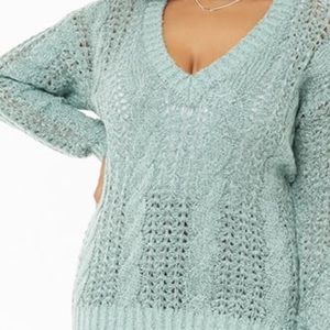 Forever 21+ turquoise open stitched sweater sz 0x